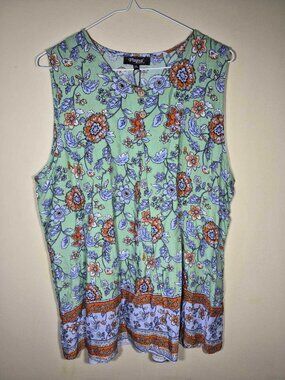 Papa Fashions Vancouver Sleeveless Floral Blouse Top NWT XL